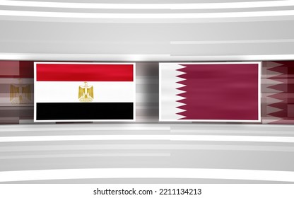 Egypt Flag With Qatar Flag In White Frames, Illustration 