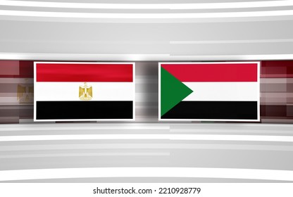 Egypt Flag With Sudan Flag In White Frames, Illustration 