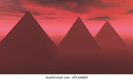 Egypt pyramid at sunrise,Fire cloud.3D rendering