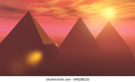 Egypt pyramid at sunrise,Fire cloud.3D rendering.