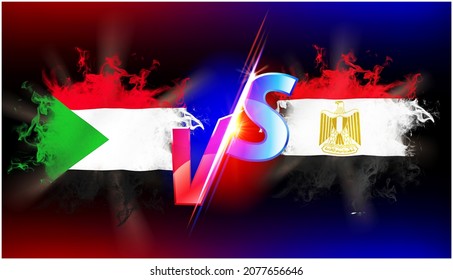 Egypt Vs Sudan Ongoing Trade War Conflict. Flag Of Two Countries Opposite To Each Other With Vs Text And Background Black.Illustration