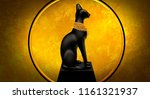 Egyptian asbstract background, goddess of Egypt Bastet, abstract golden background
