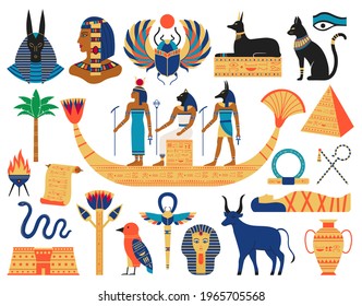 Egyptian Elements Ancient Gods Pyramids Sacred Stock Illustration ...