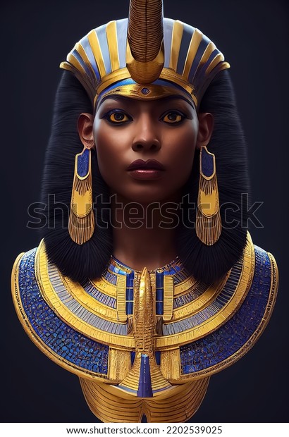 Egyptian Goddess Portrait Statue Traditional Costume Stock Illustration ...