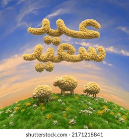 Eid Al Adha Greetings 3D Illustration, Sheep, 3D Fur Text