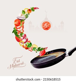 Eid Mubarak. A creative 3D and hot poster design for advertising, branding, and hoarding. Salad dressing. - Powered by Shutterstock