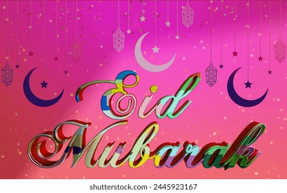 Eid Mubarak Text 3D Multi color