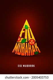 Eid Mubarak Typography as a slice of Pizza. Eid ul-Fitr, Eid ul-Adha. Creative illustration design with a pizza slice.