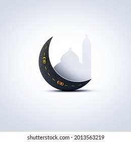 Eid Ul-Fitr, Eid Ul-Adha. Religious Holidays Are Celebrated By Muslims Worldwide. Road Moon-shaped Concept. Go Home During Eid By Car On The Moon. 3D Illustration, 3D Rendering. Eid Mubarak. Ramadan.