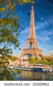 Eiffel Tower in Artwork style in Paris, France