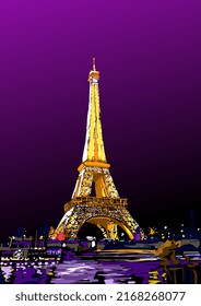 Eiffel Tower Night In Purple