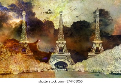 Eiffel tower Paris, abstract digital art, printable painting