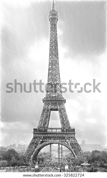 Eiffel Tower Paris France Digital Illustration Stock Illustration