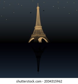 The Eiffel Tower In Paris At Night After A Heavy Rain 