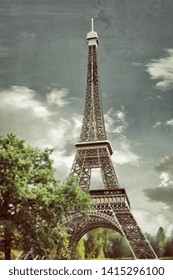 Eiffel tower under clouds and blue sky 3d illustration