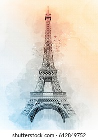 Eiffel Tower Watercolor Sketch