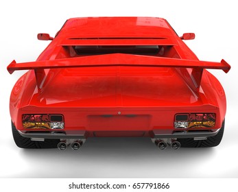 Eighties Red Sports Car - Back View - 3D Illustration