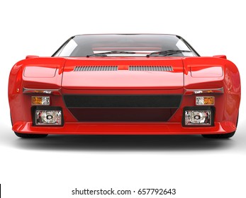 Eighties Red Sports Car - Front View Closeup Shot - 3D Illustration