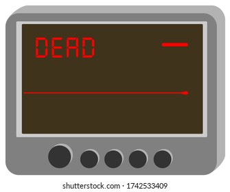 EKG Or ECG Red Monitor, Electrocardiogram, With Flatline Or Asystole