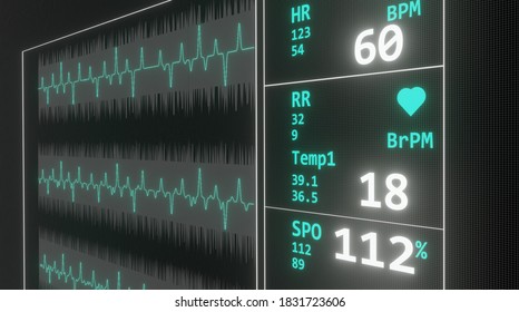 EKG heartbeat on monitor recording of pulse.3D Rendering