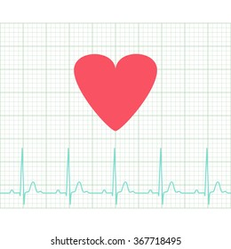 EKG - Medical Electrocardiogram On Grid Paper, Graph Of Heart Rhythm, Chart Strip, 2d Illustration, Raster