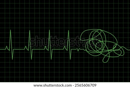 An EKG pattern of ups and downs turns into a tangled line in an illustration about heart disease and medical testing.