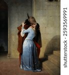El Beso (Pinacoteca de Brera, Milan, 1859). Vintage realism painting. Realism artwork, painting.