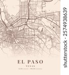 El Paso Creme and Brown City Map Poster, City Map Wall Print, Texas