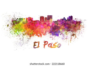 El Paso skyline in watercolor splatters with clipping path