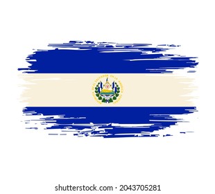 El Salvadoran Flag Brush Stroke Grunge Background. Raster Version.