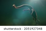 Elasmosaurus, long-necked plesiosaur from the Late Cretaceous period, 3d science illustration 