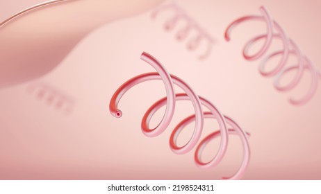 Elastin Under Skin Cell On Pink Background. Skin Age And Elasticity Concept. 3D Rendering.