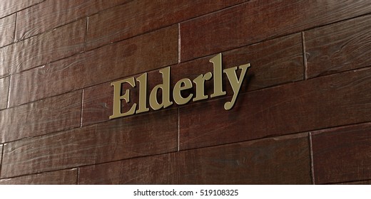 Elderly - Bronze Plaque Mounted On Maple Wood Wall  - 3D Rendered Royalty Free Stock Picture. This Image Can Be Used For An Online Website Banner Ad Or A Print Postcard.