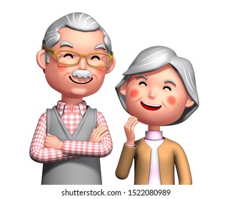 Elderly couple facing each other with a smile with 3d rendering - Powered by Shutterstock