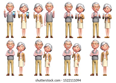 Elderly couple's 8 facial expressions, 3D rendering - Powered by Shutterstock