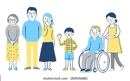 Elderly Man In A Wheelchair And His Family