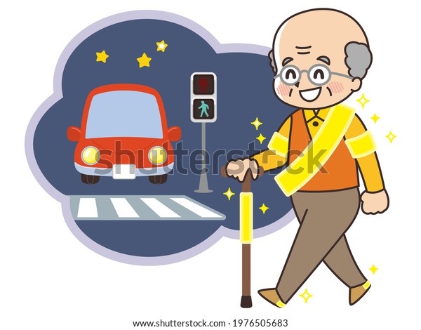 Elderly people walking\
with reflectors