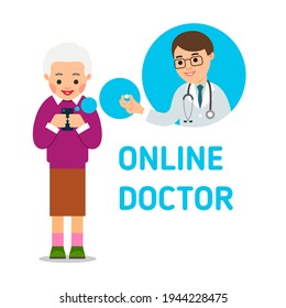 An elderly woman calls up a doctor. A young doctor advises the patient the medicine on the phone. Health care and modern communication technology concept. Flat illustration on white background.
 - Powered by Shutterstock