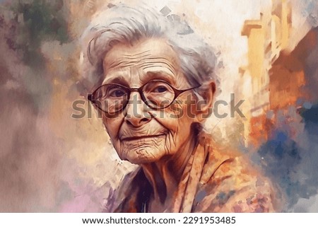 Elderly woman in glasses, aristocrat, portrait painted with watercolors on textured paper. Digital Watercolor Painting