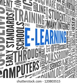 E-learning concept in word tag cloud on white