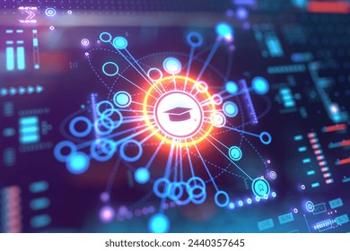 E-learning icon on a digital display with reflection. Concept of internet lessons, webinar, online lessons, education at home, lessons, video tutorial and learn on internet. 3D Illustration - Powered by Shutterstock