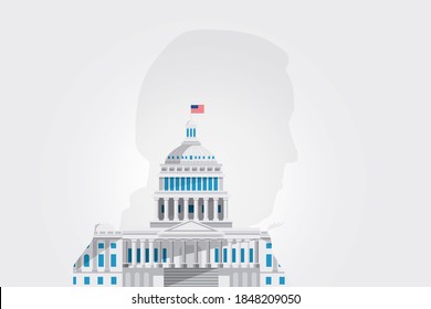 Election In United States Of America. Presidential Election Concept With Biden & White House Background For Year 2020 In Vector.