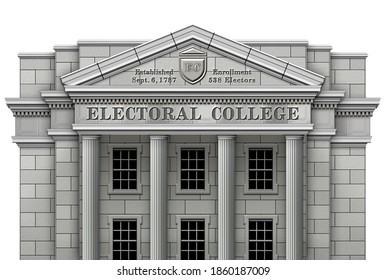 Electoral College System Presented As A Real Physical College Building. 3D And Photo Illustration