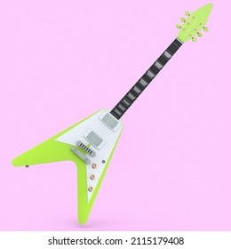 Electric acoustic guitar isolated on pink background. 3d render of concept for rock festival poster with heavy metal guitar for music shop