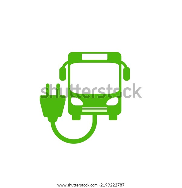 Electric bus sign. Electric Bus Silhouette\
Green Icon isolated on white\
background