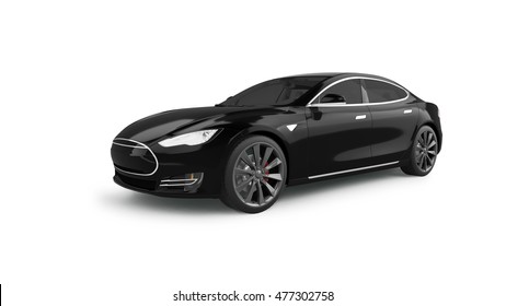 Electric Car 3D Rendering Isolated on White