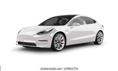 Electric Car 3D Rendering Isolated on White