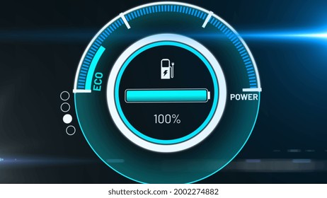 Electric Car Battery In Active Charging Visionary Dashboard . 3D Rendering Computer Graphic .