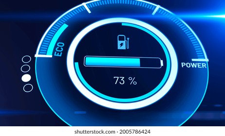 Electric Car Battery In Active Charging Visionary Dashboard . 3D Rendering Computer Graphic .