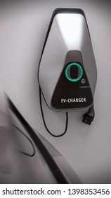 Electric Car Charger In Garage 3d Illustration